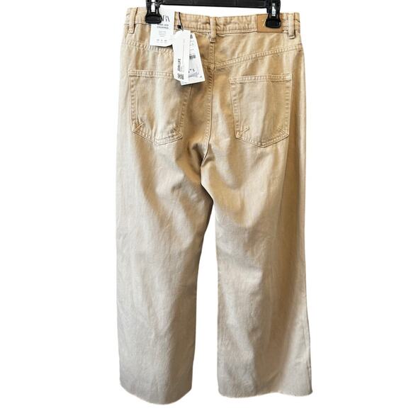 New ZARA Women's Camel High-Waist Wide Leg Cropped Jeans Size 8 - Picture 4 of 7